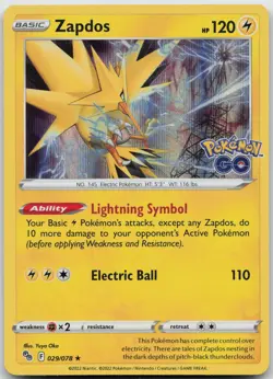 Zapdos 029/078 Holo Rare Pokemon GO Pokemon Holo Lightly Played - Image 1