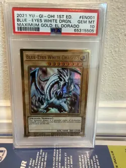 2021 YU-GI-OH! MAXIMUM GOLD: EL DORADO MGED 1ST ED BLUE-EYES WHITE DRAGON PSA 10 - Image 1