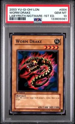 2003 YU-GI-OH! LON-LABYRINTH OF NIGHTMARE 1ST ED WORM DRAKE PSA 10 - Image 1