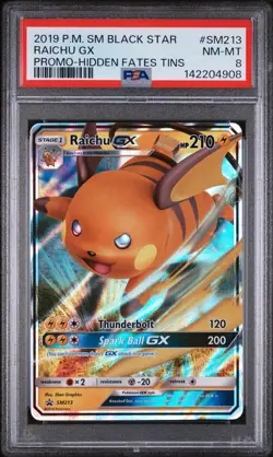 PSA 8 Pokemon Card Raichu GX SM213 Black Star Promo Graded Card - Image 1