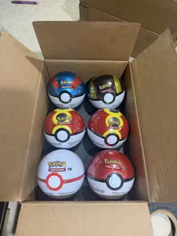 6 x Pokemon TCG Pokeball Tins - 18 Booster Packs Factory Sealed Costco - Image 1