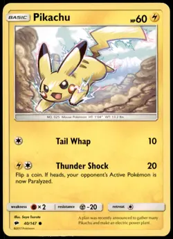 Pikachu 40/147 Common Burning Shadows Pokemon Near Mint - Image 1