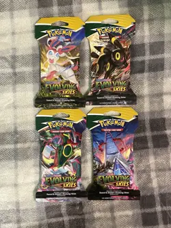 Pokemon Evolving Skies New Sealed Sleeved Blister Booster x4 Packs Full Art Set - Image 1