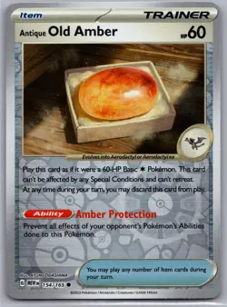 Antique Old Amber 154/165 Common 151 Pokemon Reverse Holo Lightly Played - Image 1