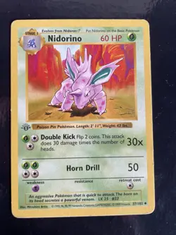 Pokemon Nidorino 1st Edition Base Set 37/102 WOTC - Excellent - Image 1