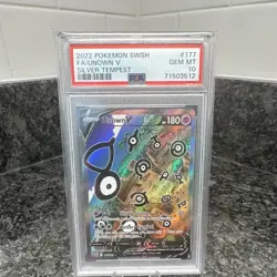 Pokemon Unown V Full Art Holo 177/195 Silver Tempest SWSH12 PSA 10 2022 - Image 1
