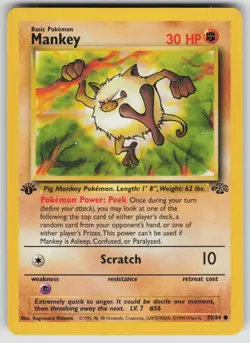 Mankey 55/64 Common Jungle Pokemon 1st Edition Lightly Played - Image 1