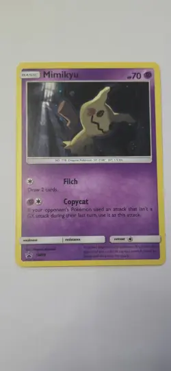 HOLO SWIRL!! Mimikyu SM99 Black Star Promo Holo NM Pokemon Card English - Image 3