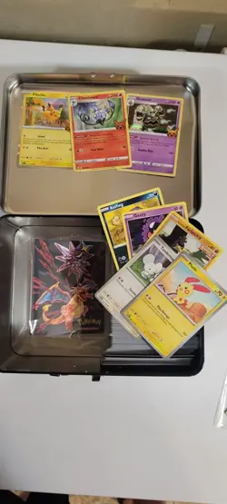 Huge Pokemon Card Lot 200+ Cards Charizard Tin Mini Binder 4 Sticker Sheets - Image 1