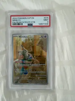 Mimikyu #075 Paldean Fates Pokemon Center ETB Promo PSA 9 Pokemon Card - Image 1