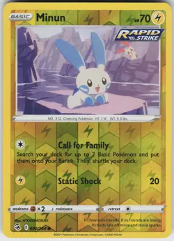 Pokemon Minun 090/264 SWSH08: Fusion Strike LP card Reverse Holo - Image 1