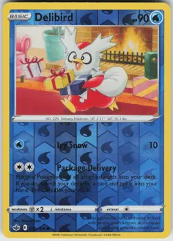 Pokemon Delibird 032/198 SWSH06: Chilling Reign LP card Reverse Holo - Image 1