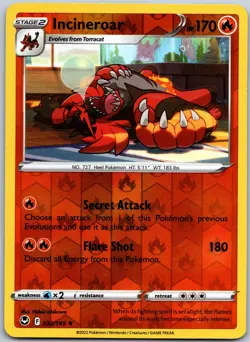 Incineroar 032/195 Reverse Holo Rare Silver Tempest NM - Image 1