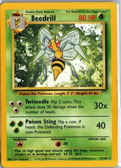 Beedrill 17/102 Rare Base Set Unlimited Pokemon Lightly Played - Image 1