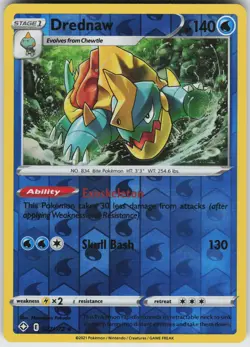 Pokemon Drednaw 027/072 Shining Fates LP card Reverse Holo - Image 1