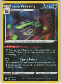Pokemon Galarian Weezing 113/192 SWSH02: Rebel Clash LP card Holo - Image 1