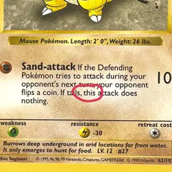 Sandshrew 62/102 Shadowless Text Error Misprint Pokemon WOTC Base Set 1999 LP - Image 2