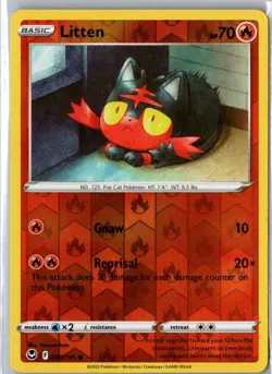 LITTEN 030/195 COMMON SILVER TEMPEST POKEMON REVERSE HOLO MP - Image 1