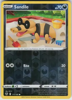 Pokemon Sandile 111/195 SWSH12: Silver Tempest LP card Reverse Holo - Image 1