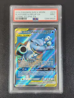 Pokemon TCG PSA 9 Blastoise & Piplup GX PSA 214/236 Cosmic Eclipse - Image 1