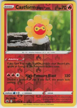 Pokemon Castform Sunny Form 022/198 SWSH06: Chilling Reign LP card Reverse Holo - Image 1