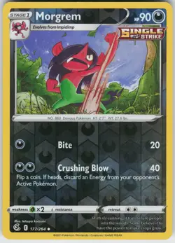 Pokemon Morgrem 177/264 SWSH08: Fusion Strike LP card Reverse Holo - Image 1
