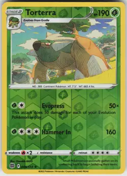 Pokemon Torterra 008/172 SWSH09: Brilliant Stars LP card Reverse Holo - Image 1