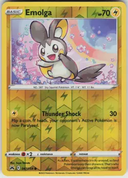 Pokemon Emolga 047/159 Crown Zenith LP card Reverse Holo - Image 1