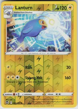 Pokemon Lanturn 052/195 SWSH12: Silver Tempest LP card Reverse Holo - Image 1
