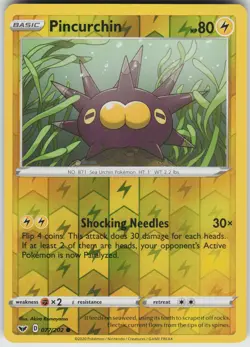 Pokemon Pincurchin 077/202 SWSH01: Sword & Shield Base Set LP card Reverse Holo - Image 1