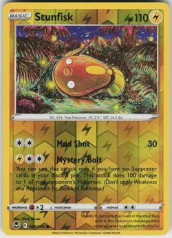 Pokemon Stunfisk 055/195 SWSH12: Silver Tempest LP card Reverse Holo - Image 1