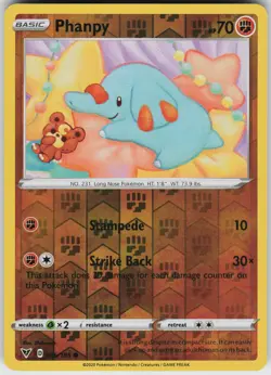 Pokemon Phanpy 086/185 SWSH04: Vivid Voltage LP card Reverse Holo - Image 1