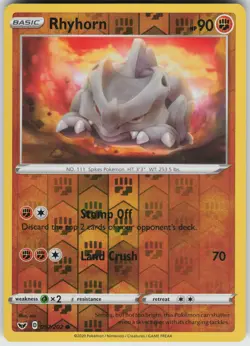 Pokemon Rhyhorn (097) 097/202 SWSH01: Sword & Shield Base Set LP card Reverse Ho - Image 1