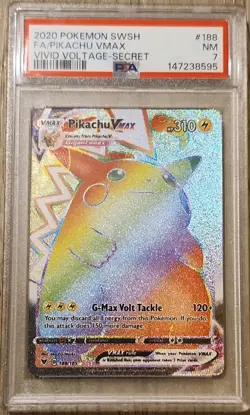 Pokemon Pikachu VMAX Secret Rare Full Art Holo 188/185 Vivid Voltage PSA 7 2020 - Image 1