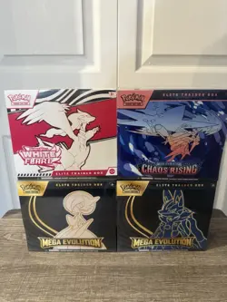 POKEMON ELITE TRAINER BOX Lot (4) WHITE FLARE CHAOS RISING 2 MEGA BASE - Image 1