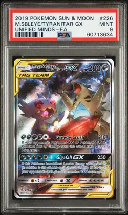 2019 POKEMON SUN & MOON UNIFIED MINDS FULL ART/MEGA SABLEYE & TYRANITAR GX PSA 9 - Image 1