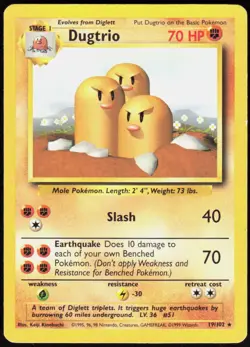 Dugtrio 19/102 Rare Base Set Unlimited Pokemon Moderately Played - Image 1