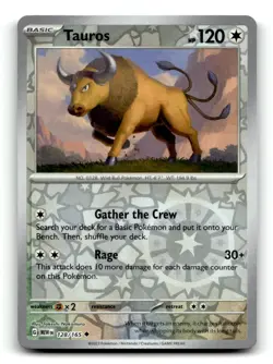 Tauros 128/165 Uncommon 151 Pokemon Reverse Holo NM - Image 1