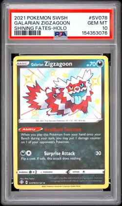 Pokemon Shining Fates Galarian Zigzagoon SV078 PSA 10 - Image 1
