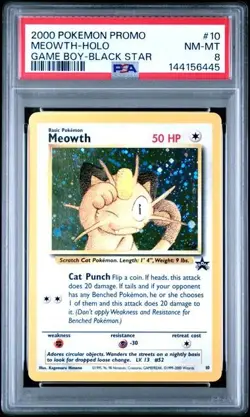 2000 Pokemon Meowth Black Star GB Promo Holo Vintage PSA 8 #10 - Image 1