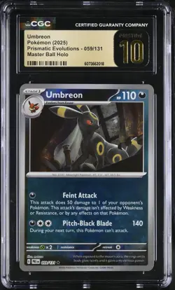 Pokemon Umbreon 059 MasterBall Pristmatic Evolutions 2025 CGC 10 PRISTINE - Image 1