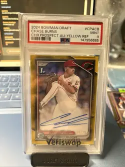 Chase Burns 2024 Bowman Draft 1st Yellow Ref Auto PSA 9 CIN Reds Mint CPACB - Image 1