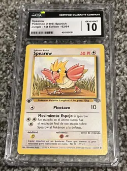 CGC 10 GEM MINT Spanish Jungle 1st Edition Spearow 1999 Pokemon Card 62/64 Pop 1 - Image 1