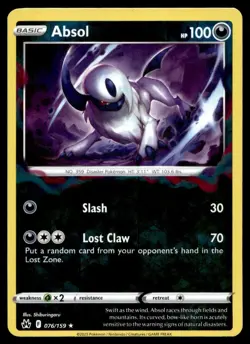 Absol 76/159 Pokemon Card Crown Zenith Rare 100 HP Rev Holo Lightly Played CI - Image 1