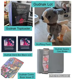 Gudnak LOT: Square Card Binder, 2 Deck Boxes, Toploader, Gryffdog Plush, Comic#1 - Image 1