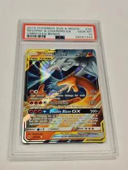 2019 Pokemon Sun & Moon Reshiram & Charizard GX 20/214 PSA 10 Unbroken Bonds - Image 1