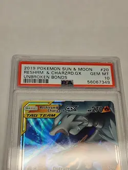 2019 Pokemon Sun & Moon Reshiram & Charizard GX 20/214 PSA 10 Unbroken Bonds - Image 2