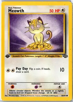 Pokemon Card - Meowth Jungle 56/64 1999 Common 1st Edition Heavily Played - Image 1