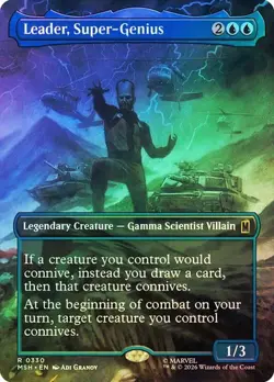 NM Borderless Foil Leader, Super-Genius, MTG, Super Heroes, Magic, 64 - Image 1
