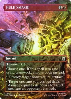 NM Borderless Foil HULK SMASH!, MTG, Super Heroes, Magic the Gathering, 332 - Image 1